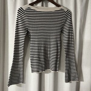 LOFT Striped Boatneck Flare‎ Sweater Top Pullover Longsleeves Size Small